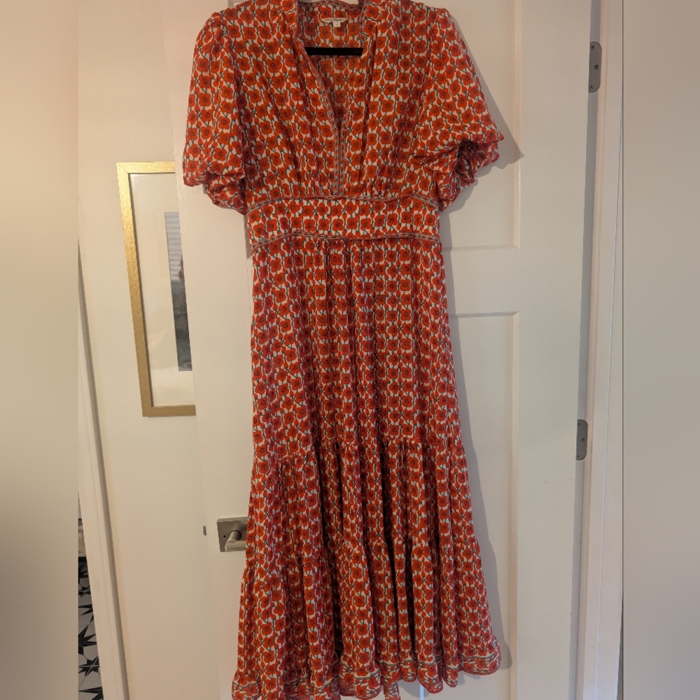 Elegant Red Patterned Maxi Dress